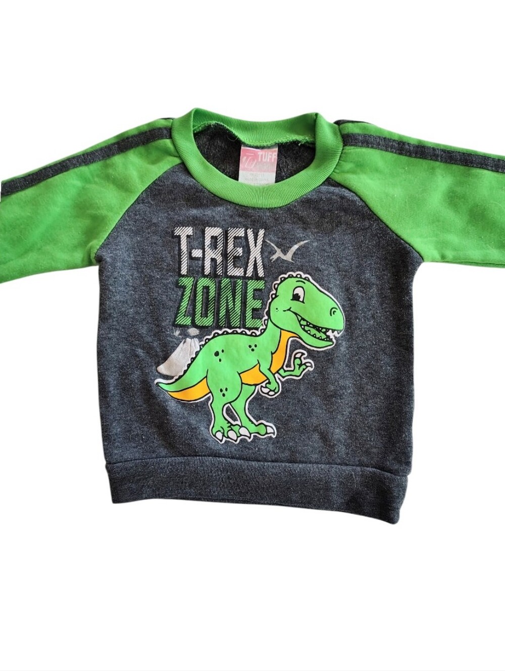 Tuff Guys T-Rex ZONE Dinosaur Charcoal Gray And Green Sweatshirt Size 12 Months